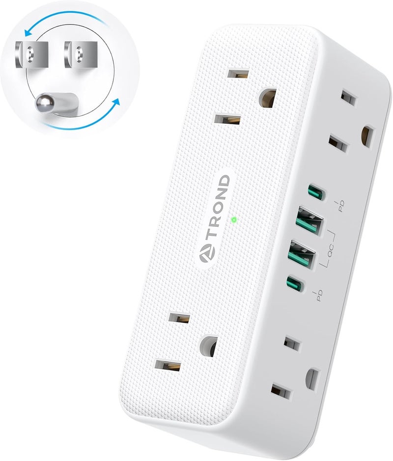 TROND Electrical Outlet Extender, 6 AC Outlet Splitter with 360° Rotating Plug, Multi Plug Adapter with PD 20W USB C, 2 USB-A & 2 USB-C, 3 Way Wall Extension Adapter for Home Office Travel Dorm - Image 1